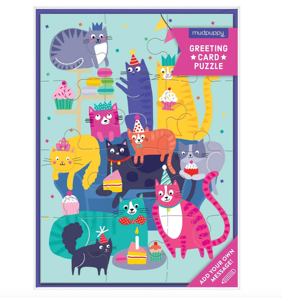 Wenskaart puzzel Cat Party - Mudpuppy